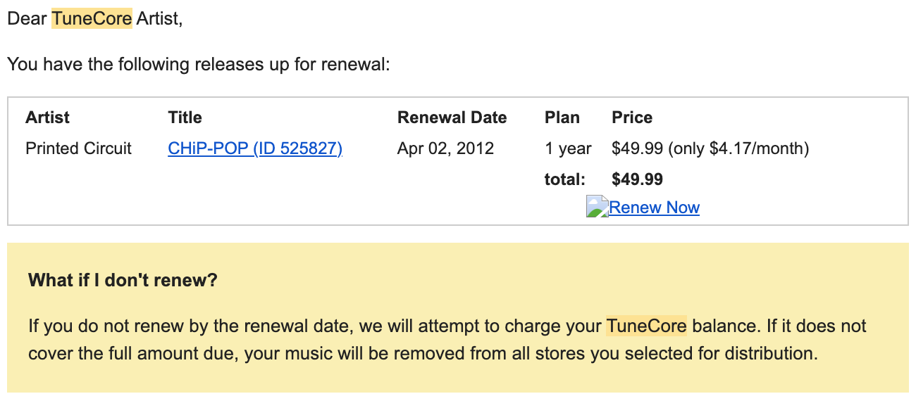 TuneCore Spotify receipt