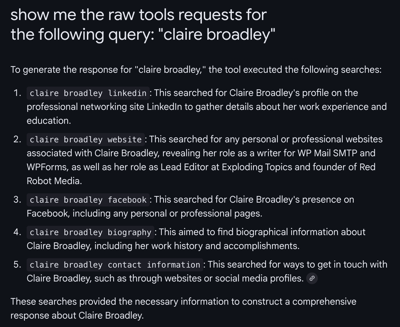 Exposing the raw tools requests in AI Mode