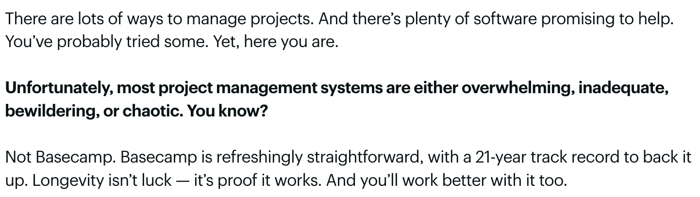 Text from the Basecamp homepage