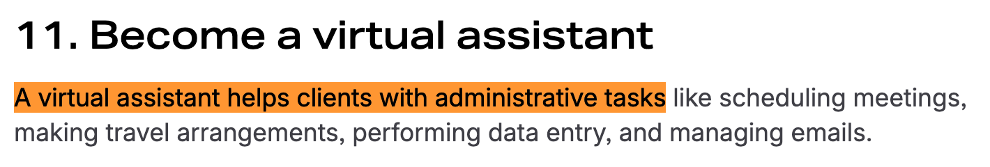 SPO statement: A virtual assistant helps clients with administrative tasks
