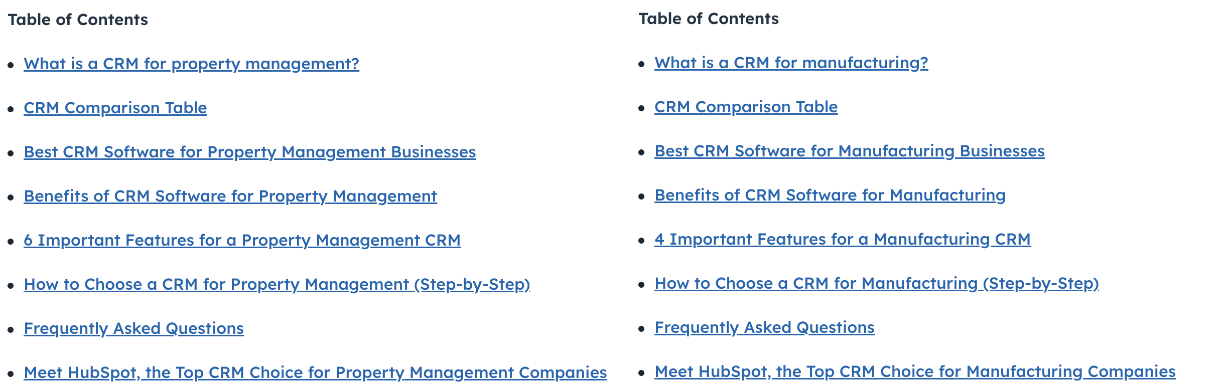 Two near-identical TOCs for niche spam articles
