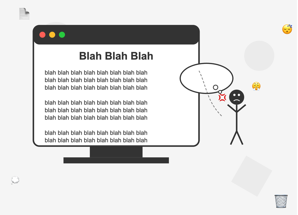 Illustration of a web page that reads "blah blah blah"